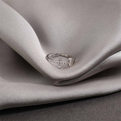 Cubic Zirconia & Silvertone Pavé Heart Cross Bypass Ring