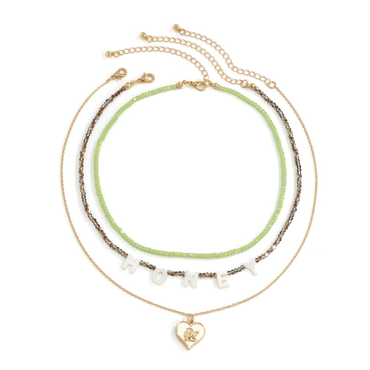 Multicolor Howlite & Acrylic Goldtone 'Honey' Angel Heart Pendant Necklace Set