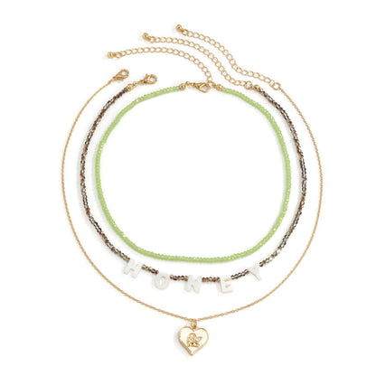 Multicolor Howlite & Acrylic Goldtone 'Honey' Angel Heart Pendant Necklace Set