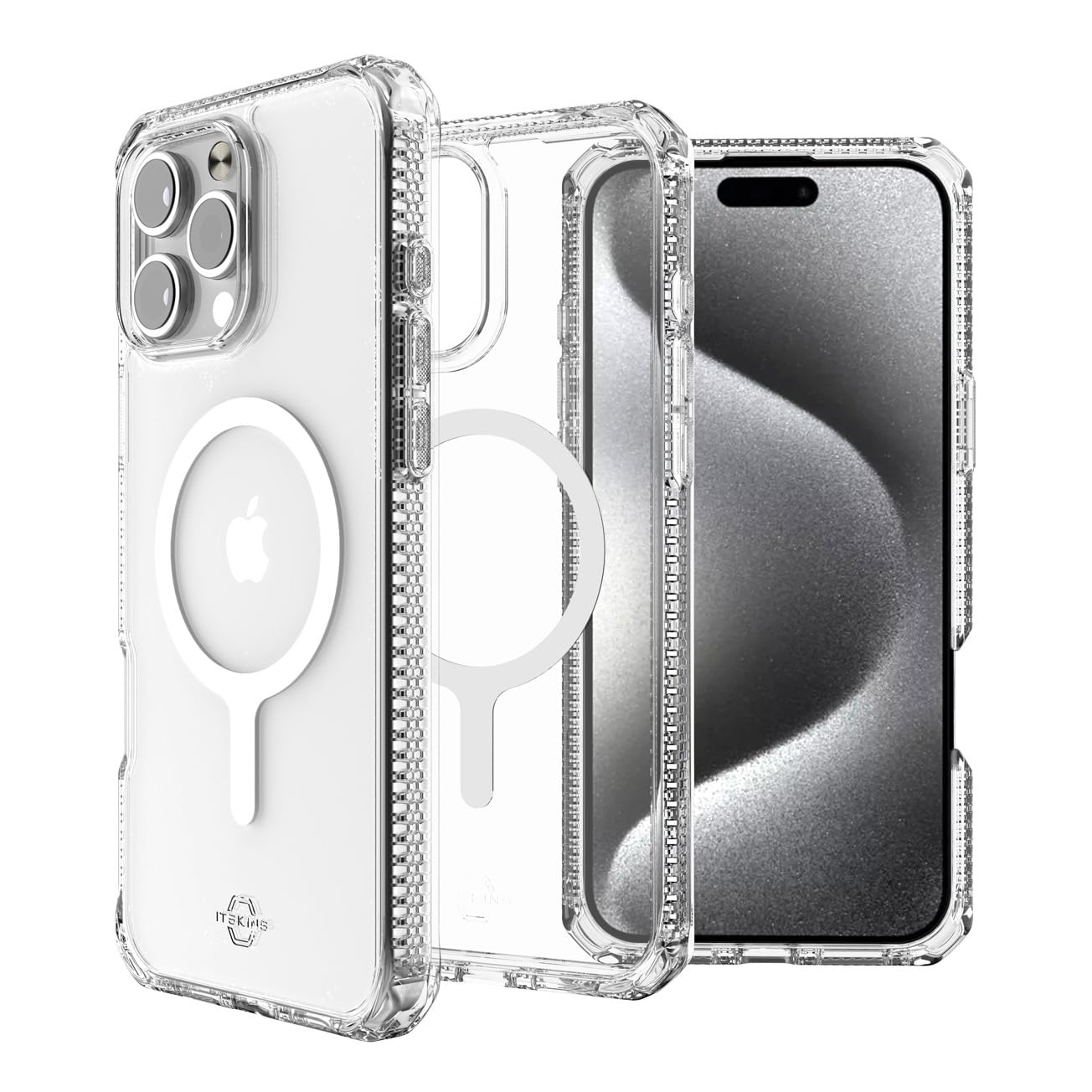 Itskins Hybrid R // Clear Magnetic Protective Phone Case for Iphone 16 Pro, Compatible with Magsafe, Slim Hybrid Case, Anti-Yellowing, Military Shockproof Cover - Transparent