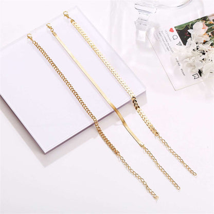 Goldtone Chain Trio Anklet Set