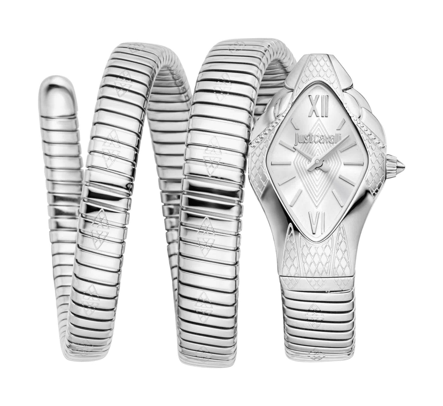 Just CAVALLI Womens's Snake Watch, Silver Color Case, Silver Dial, Stainless Steel Bracelet Jc1l307m0015