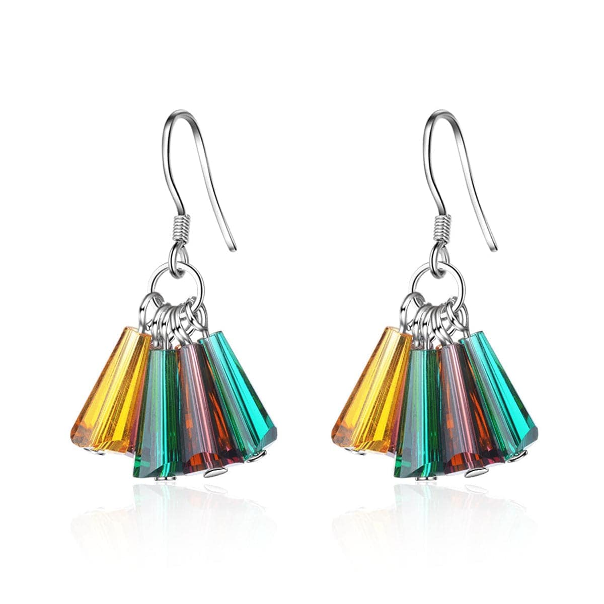 Rainbow Crystal & Silvertone Drop Earrings