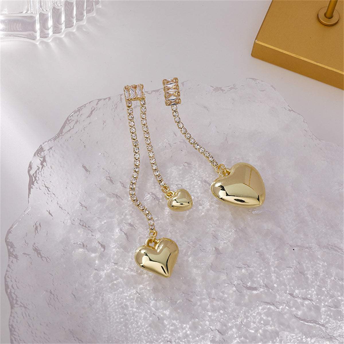 Cubic Zirconia & Goldtone Asymmetric Heart Drop Earrings