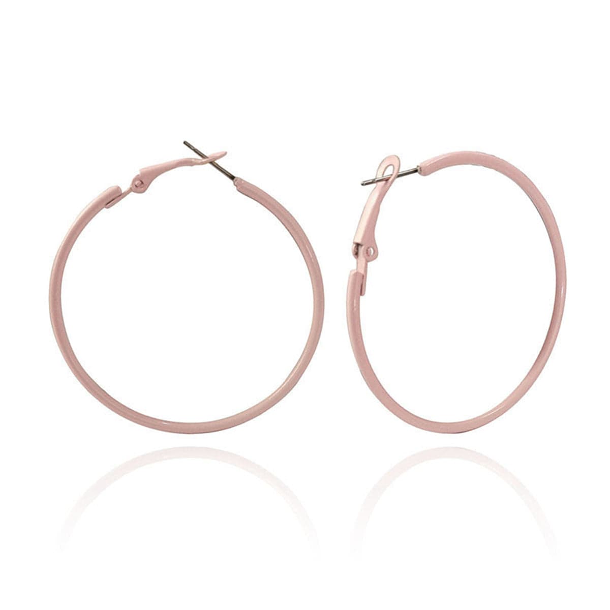 Pink Enamel & Silvertone Hoop Earrings