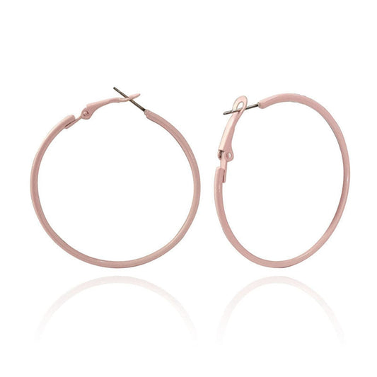 Pink Enamel & Silvertone Hoop Earrings