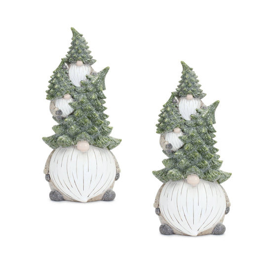 Melrose International Stone Holiday Gnome Stack with Pine Tree Hat (Set of 2)