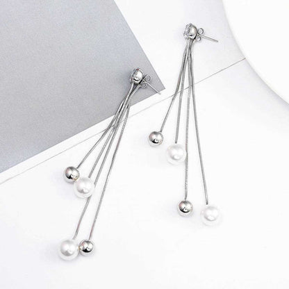 Pearl & Cubic Zirconia Silvertone Ball Tassel Drop Earrings