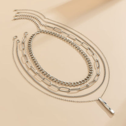 Silvertone Bar Pendant Necklace Set