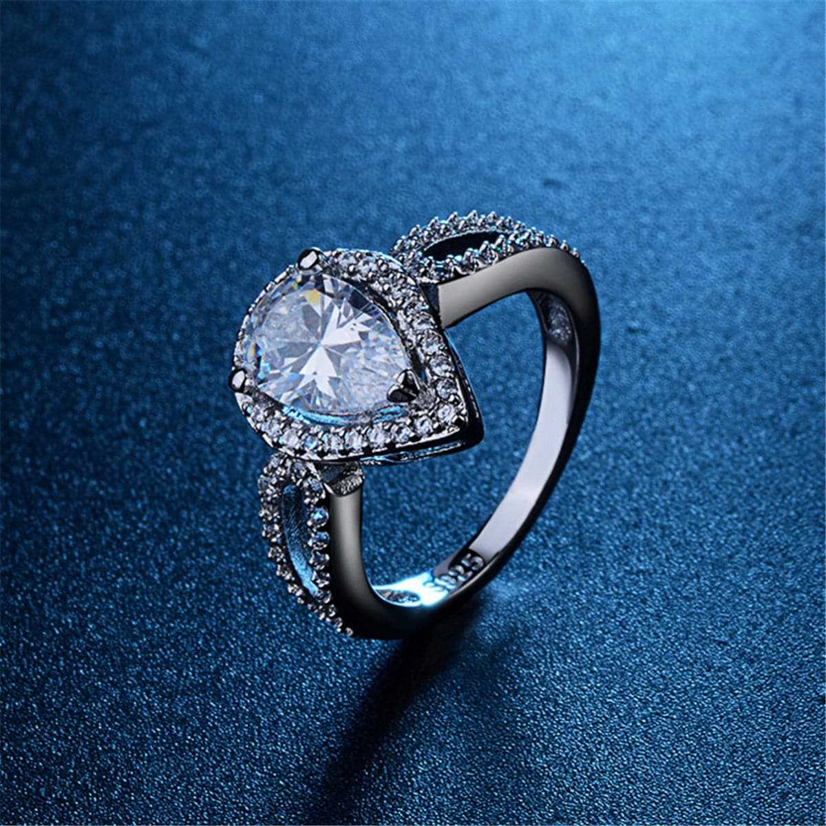 Crystal & Cubic Zirconia Teardrop Halo Ring