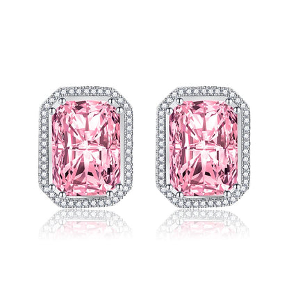 Pink Radiant Crystal & Cubic Zirconia Silvertone Halo Stud Earrings