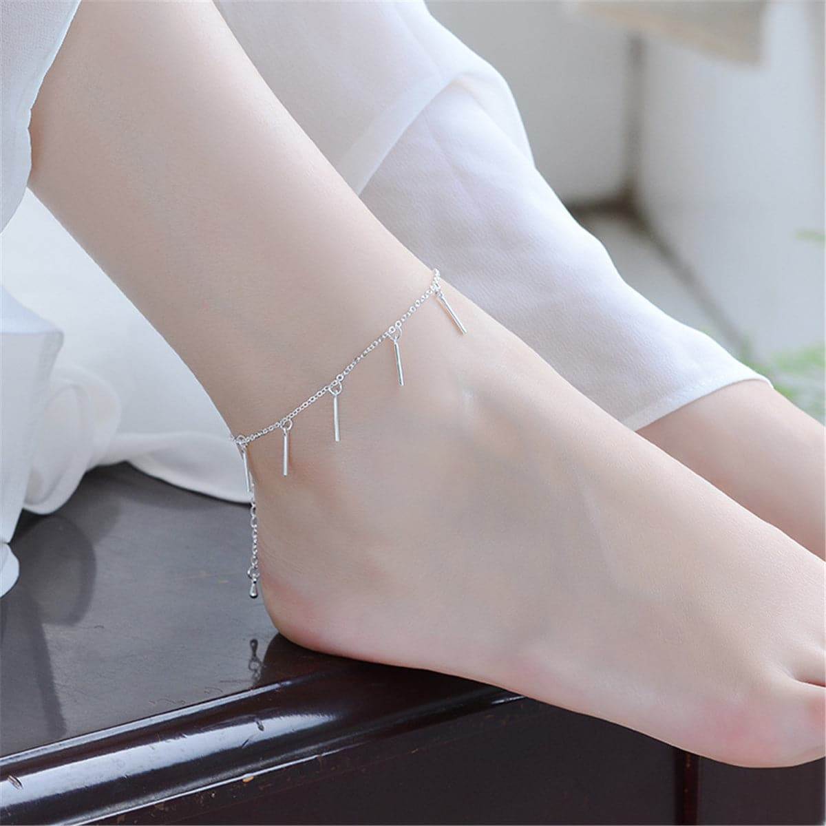 Silvertone Bar Station Anklet