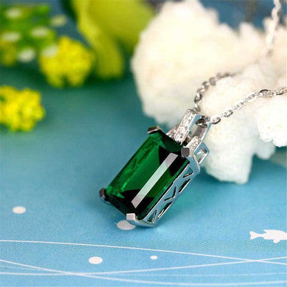 Green Crystal & Cubic Zirconia Emerald-Cut Pendant Necklace