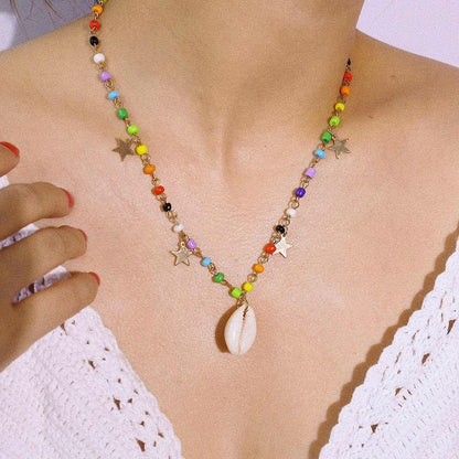 Jewel-tone Howlite & Shell Goldtone Star Station Necklace