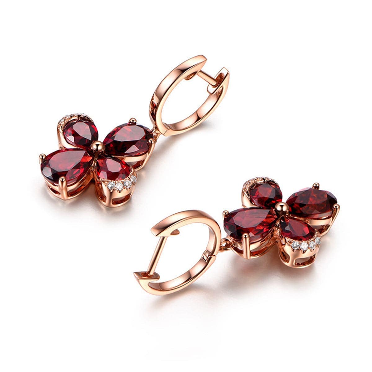 Red Crystal & Rose Goldtone Clover Drop Earrings