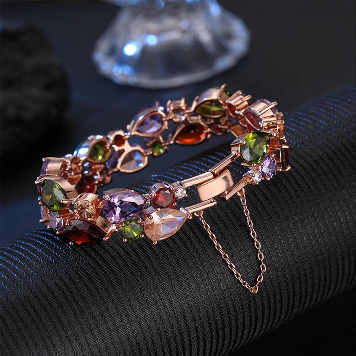 Jewel-tone Crystal & Rose Goldtone Two-Layer Bracelet