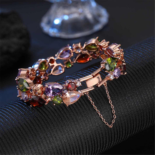 Jewel-tone Crystal & Rose Goldtone Two-Layer Bracelet