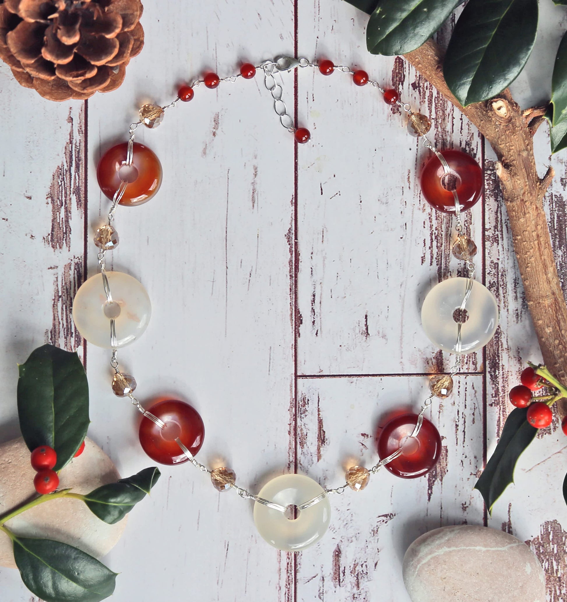 MGR Women's Carnelian Donut Life Saver Crystal Beads Hand Wire