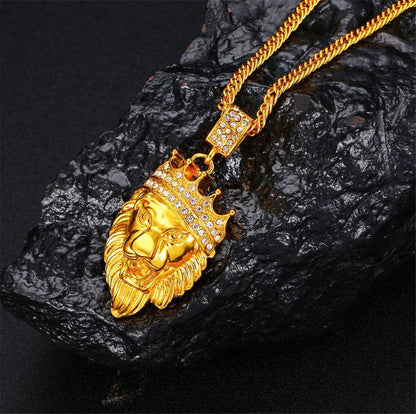 Cubic Zirconia & Goldtone Lion's Head Pendant Necklace