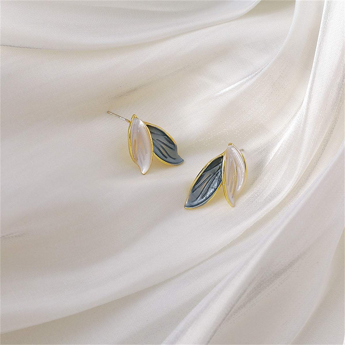 Enamel & Goldtone Leaves Stud Earrings