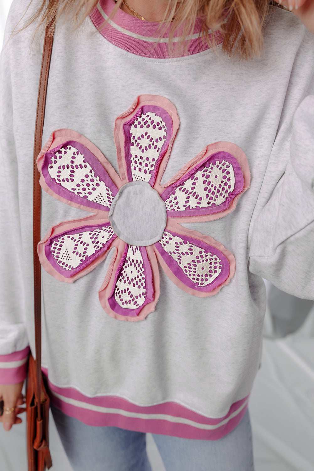 Threaded Pear Caroline Flower Crew Neck Sweatshirt