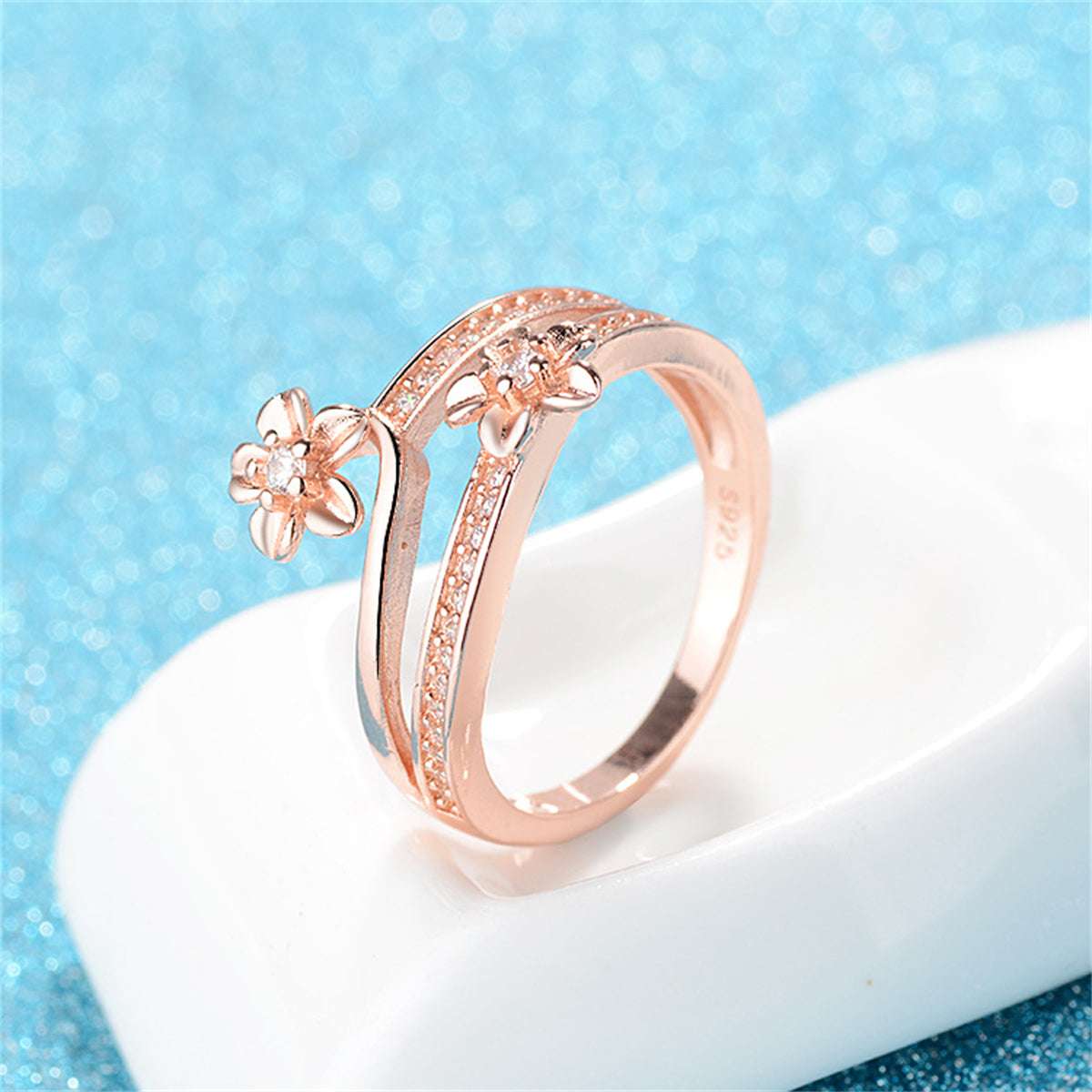 Clear Cubic Zirconia & Rose Goldtone Flower Bypass Ring-2