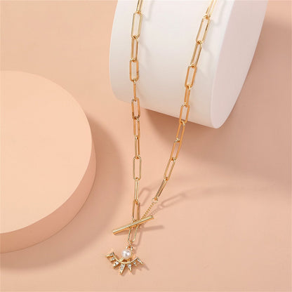Pearl & Cubic Zirconia Goldtone Sun Pendant Necklace