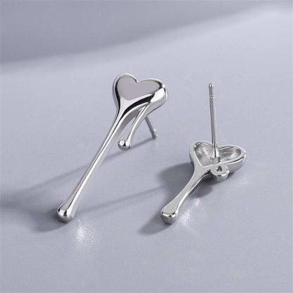 Silvertone Melting Heart Stud Earring