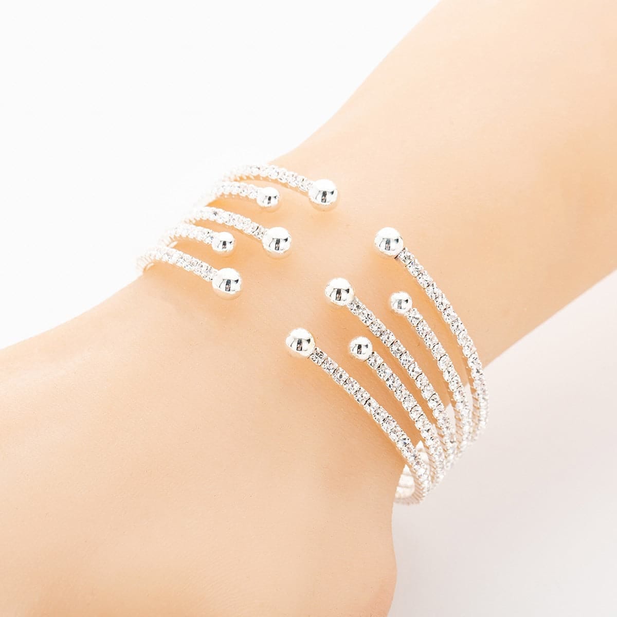 Cubic Zirconia & Goldtone Bead End Cuff