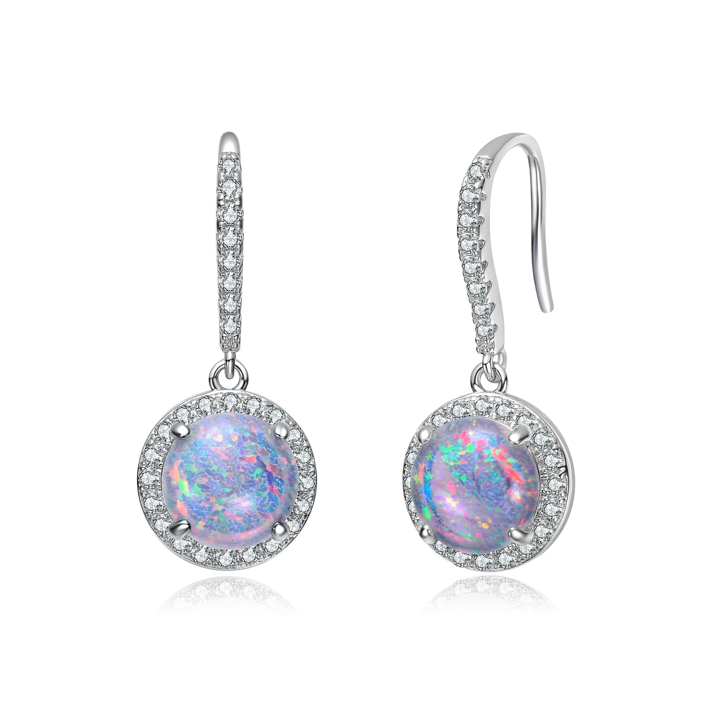 White Gold Plating with Clear Cubic Zirconia Halo Drop Hook Earrings