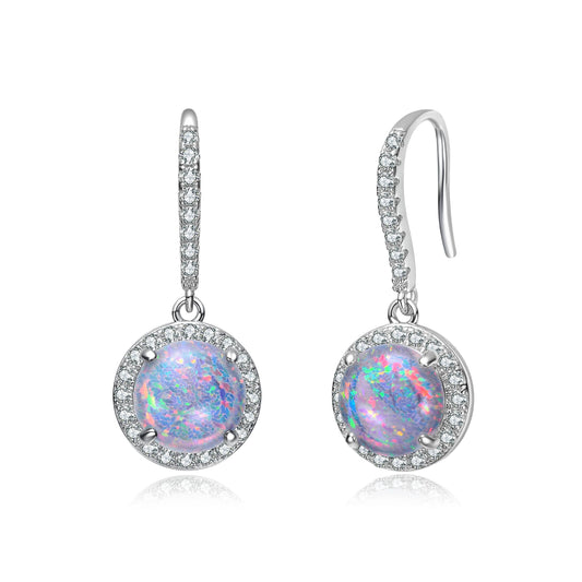 White Gold Plating with Clear Cubic Zirconia Halo Drop Hook Earrings