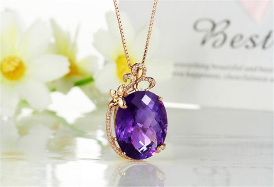 Purple Crystal & Cubic Zirconia Floral Pendant Necklace
