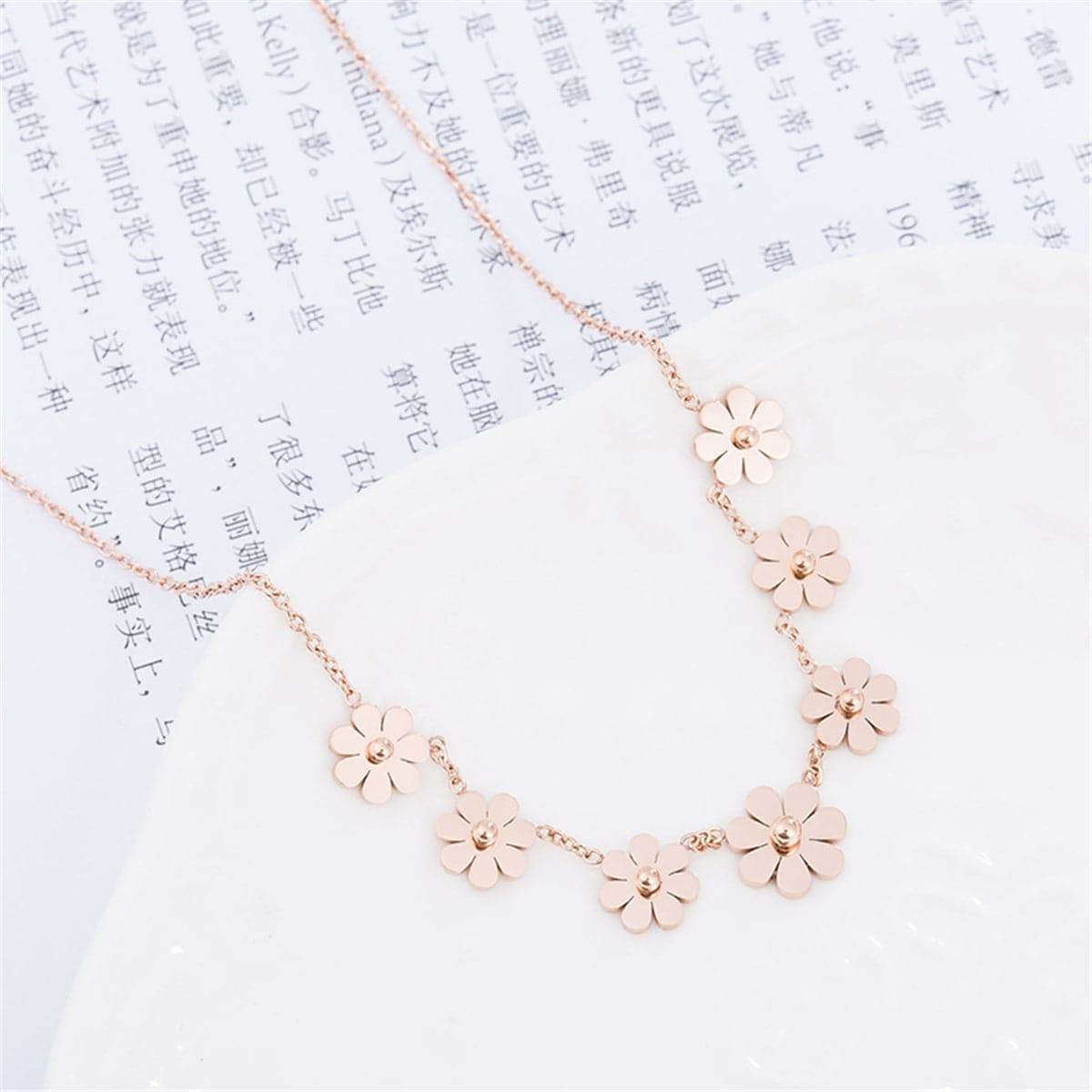 Rose Goldtone Sunflower Station Necklace