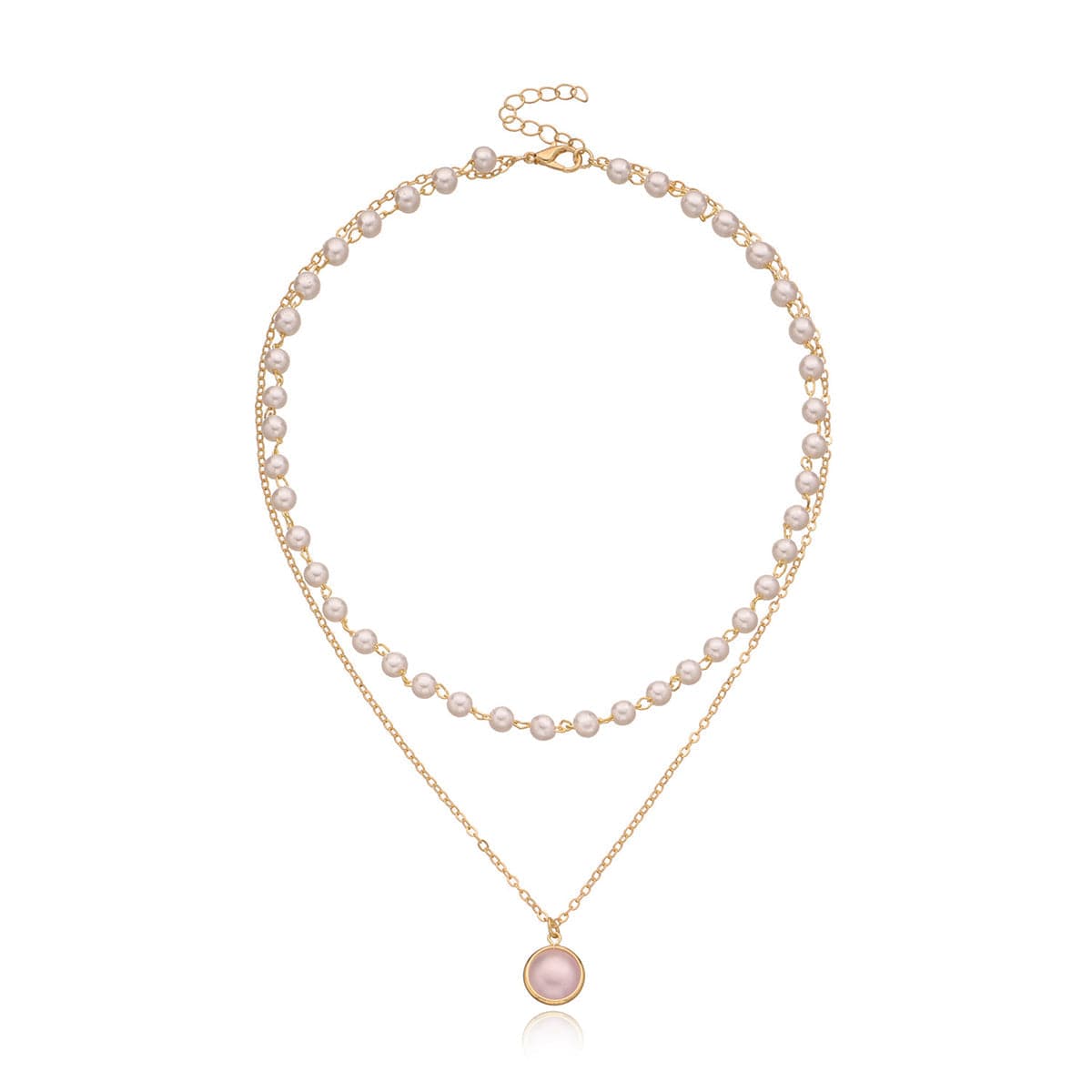 Pearl & Goldtone Round Layered Pendant Necklace