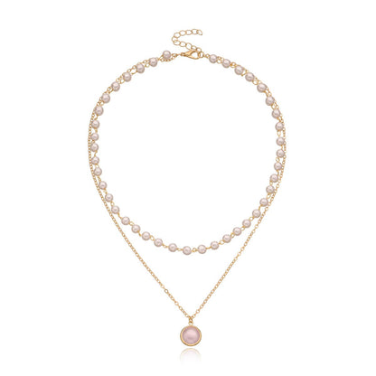 Pearl & Goldtone Round Layered Pendant Necklace