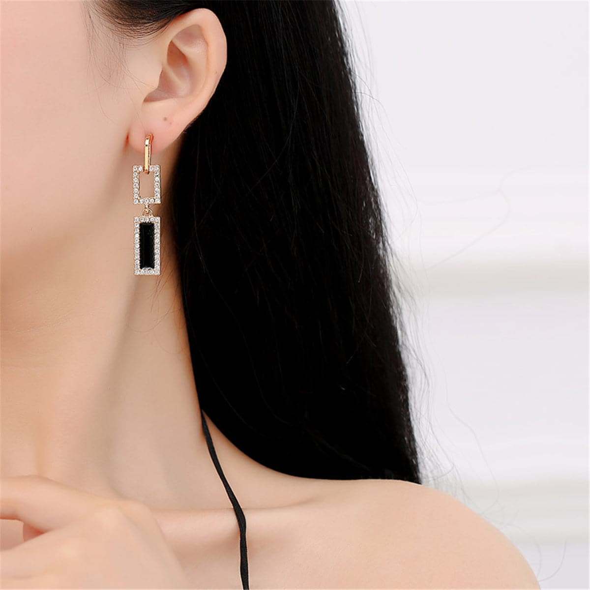 Cubic Zirconia & Goldtone Rectangle Drop Earrings