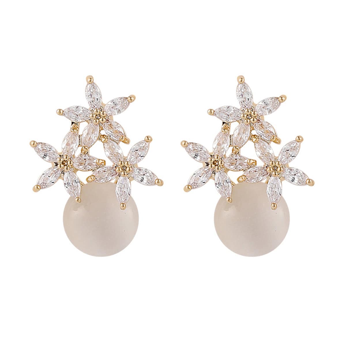 Goldtone & Clear Cubic Zirconia Floral Stud Earrings