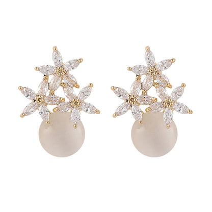 Goldtone & Clear Cubic Zirconia Floral Stud Earrings