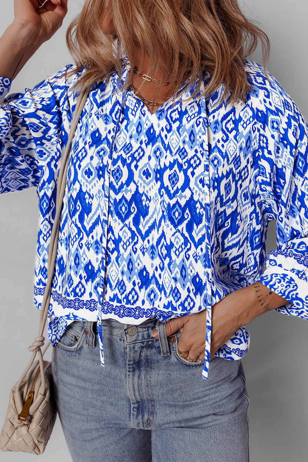 Anne 4 Sleeve Tied Blouse - Blue / L - 12/14