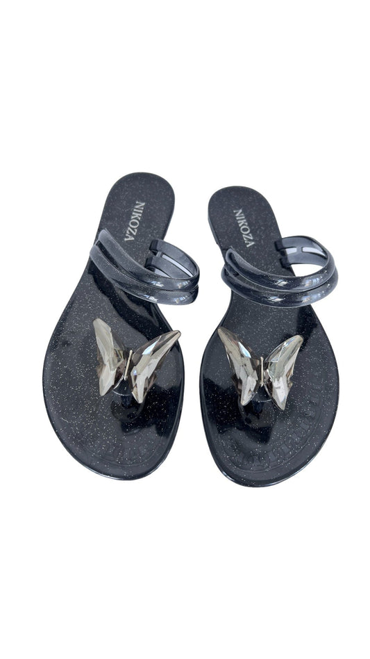 NINA Black Gel Beach Sandals