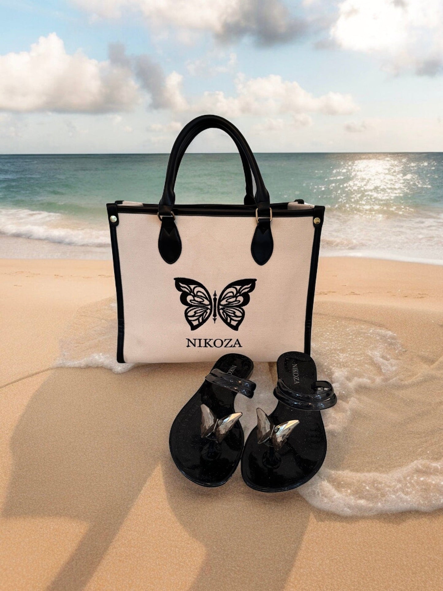 NINA Black Gel Beach Sandals