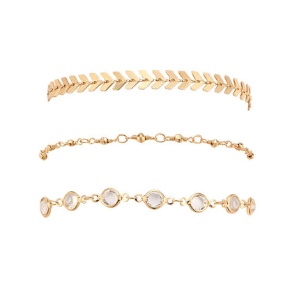 Crystal & Goldtone Station Anklet Set