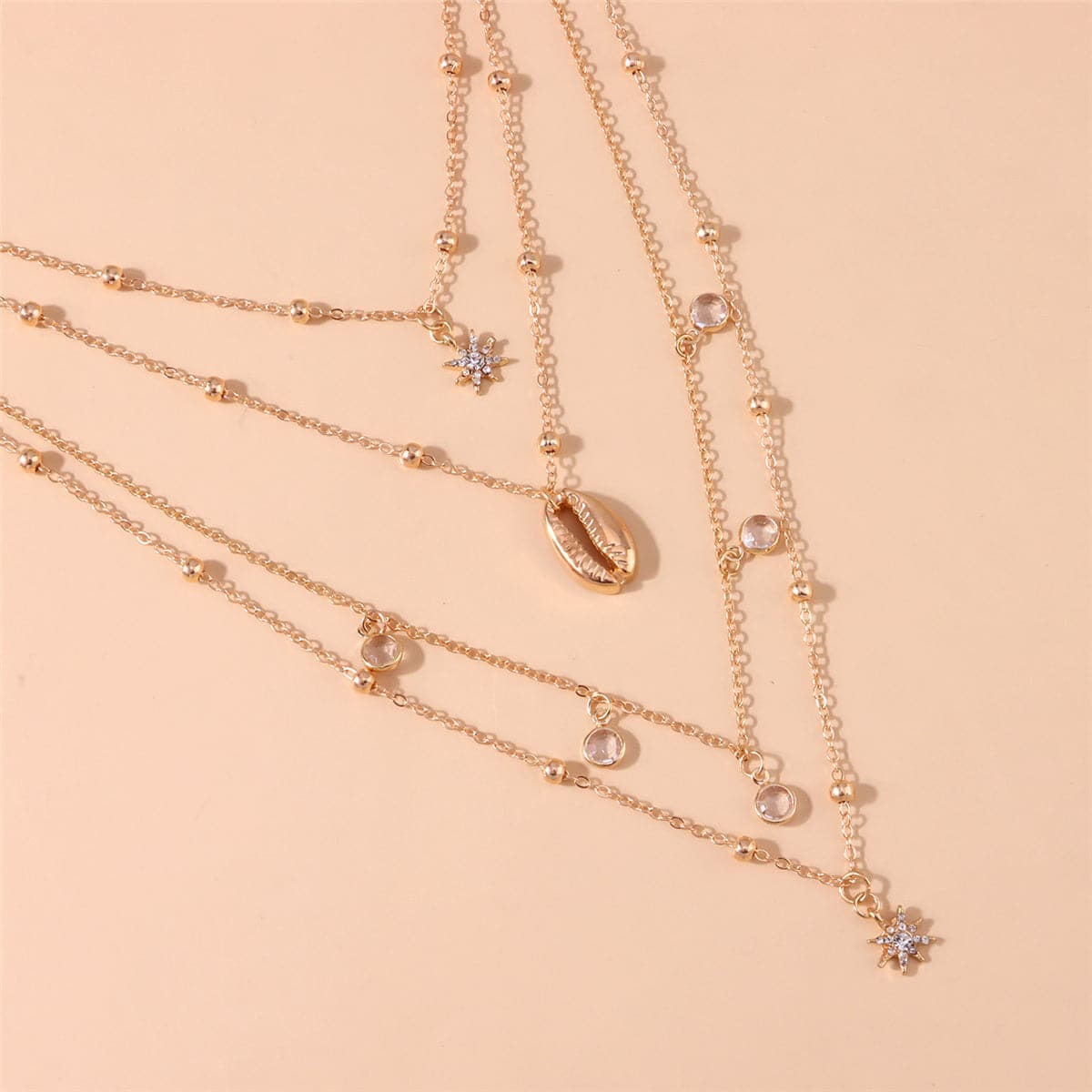 Cubic Zirconia & Goldtone Heart Shell Layered Pendant Necklace