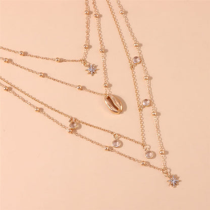 Cubic Zirconia & Goldtone Heart Shell Layered Pendant Necklace