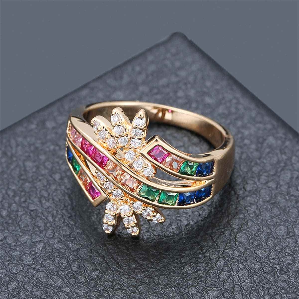 Rainbow Crystal & Cubic Zirconia Crown Ring-2