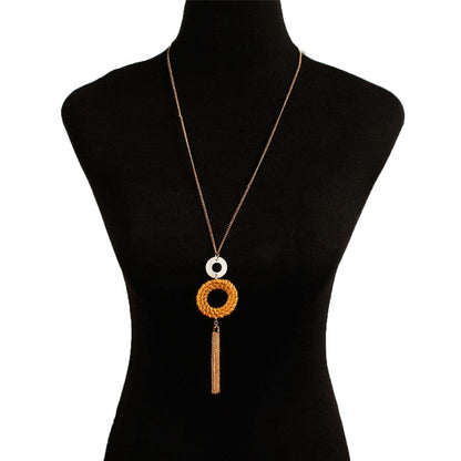Shell & Goldtone Rattan Tassel Pendant Necklace
