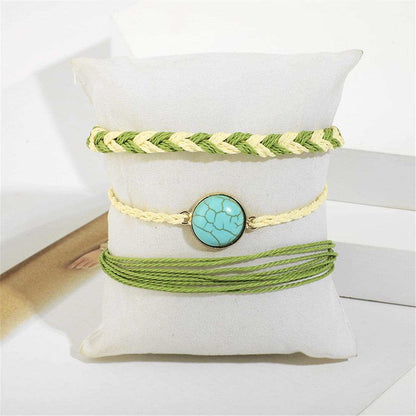 Turquoise & Polyster Goldtone Braided Bracelet Set