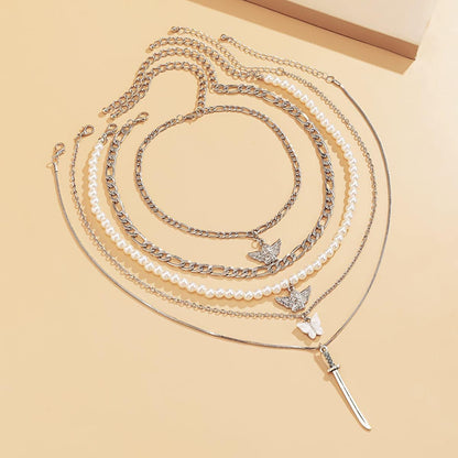 Pearl & Shell Angel Butterfly Pendant Necklace Set