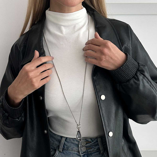 Gray Crystal & Silvetone Triangle Pendant Toggle Necklace