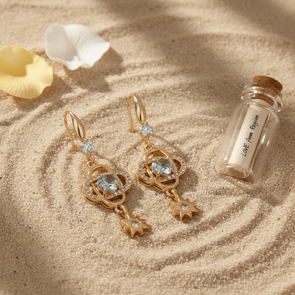 Sea Blue Crystal & Cubic Zirconia Goldtone Planet Starburst Hook Earrings